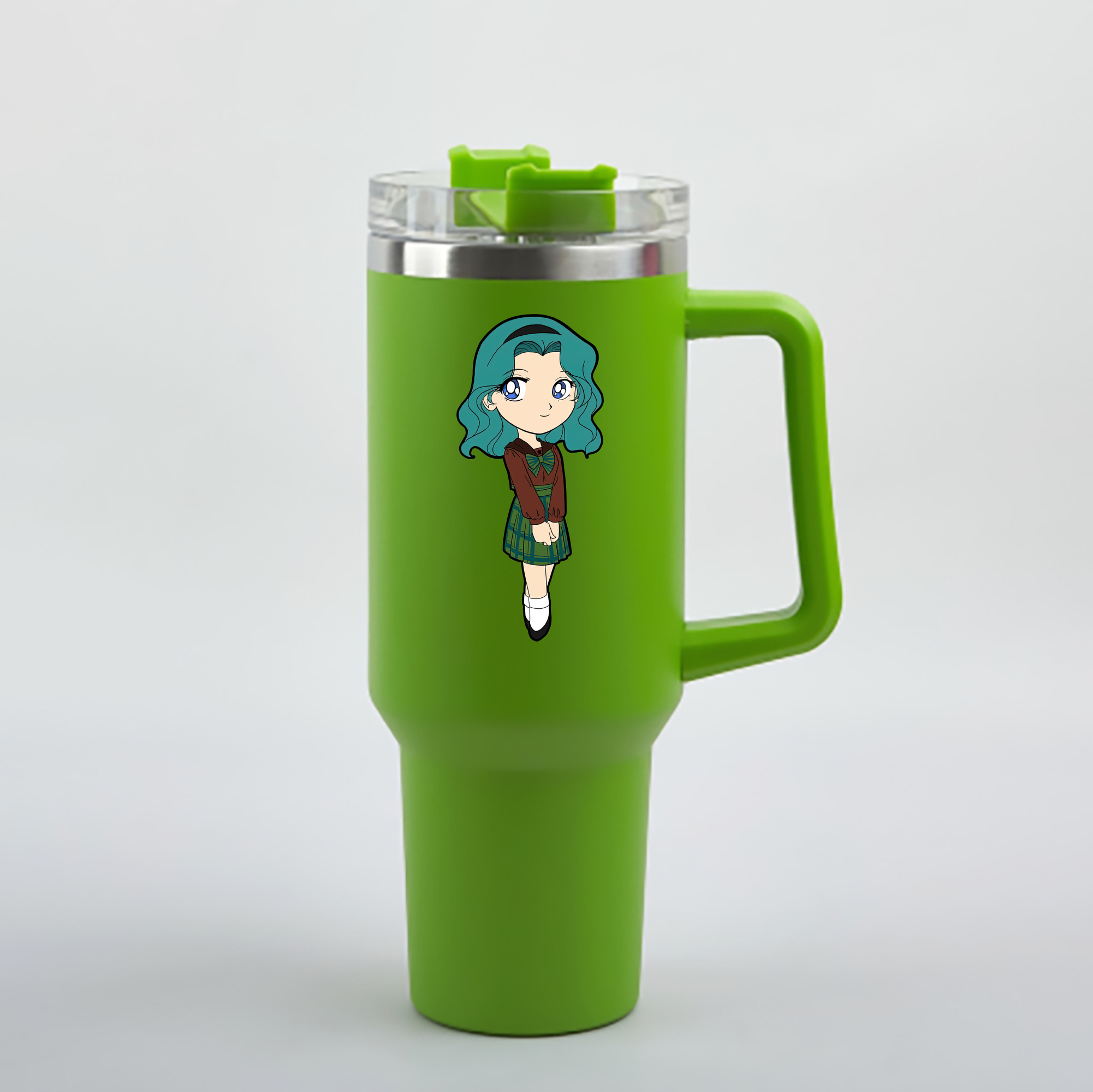 （画像用） 美少女戦士セーラームーン 海王 みちる（かいおう みちる） Sailor Moon Kaiou Michiru 1200mL車用タンブラー - クリスタルステッカー（プラスチックストロー付き）
